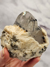 Load image into Gallery viewer, Quartz with Pleochroic Tourmaline, Peach Albite and Muscovite