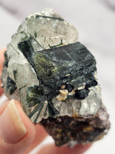 Load image into Gallery viewer, Quartz with Blue / Green Tourmaline, Lepidolite and Albite