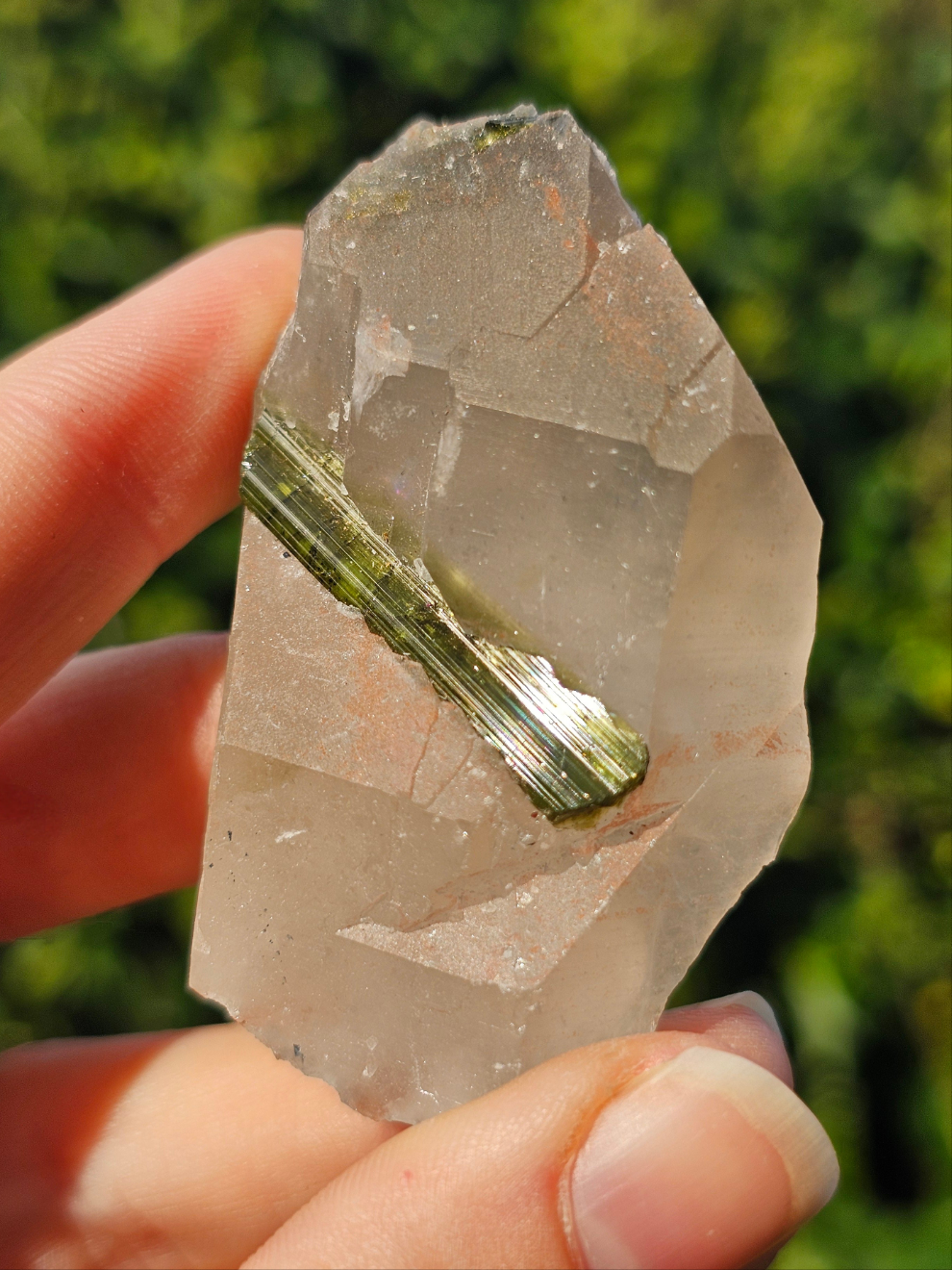Green Tourmaline in Smokey Quartz