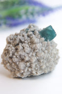 Blue Green Cubic Fluorite on Candle Quartz