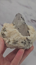 Load and play video in Gallery viewer, Quartz with Pleochroic Tourmaline, Peach Albite and Muscovite
