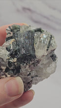 Load and play video in Gallery viewer, Quartz with Blue / Green Tourmaline, Lepidolite and Albite
