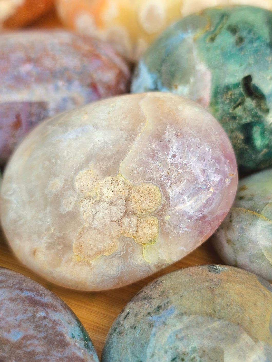 Flower Agate Palm Stone (with Amethyst) #2