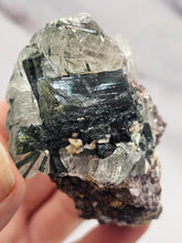 Load image into Gallery viewer, Quartz with Blue / Green Tourmaline, Lepidolite and Albite
