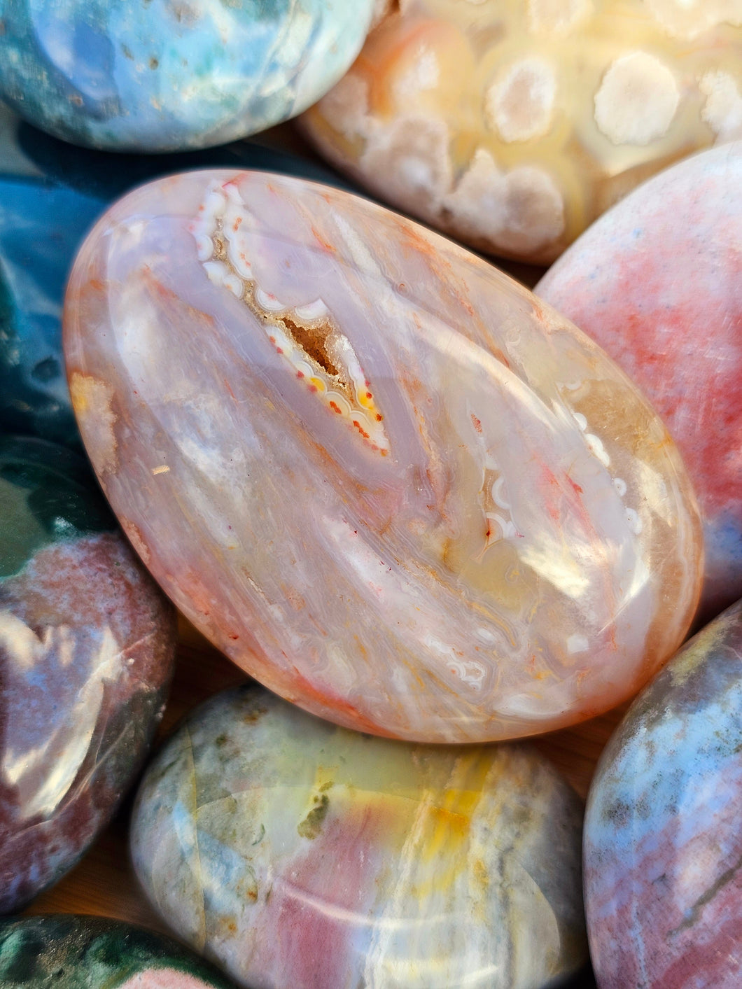 Flower Agate Palm Stone #6